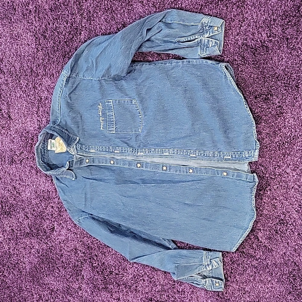 Vintage Led Zeppelin Jimmy Page Robert Plant Zoso Patched Denim Button-up